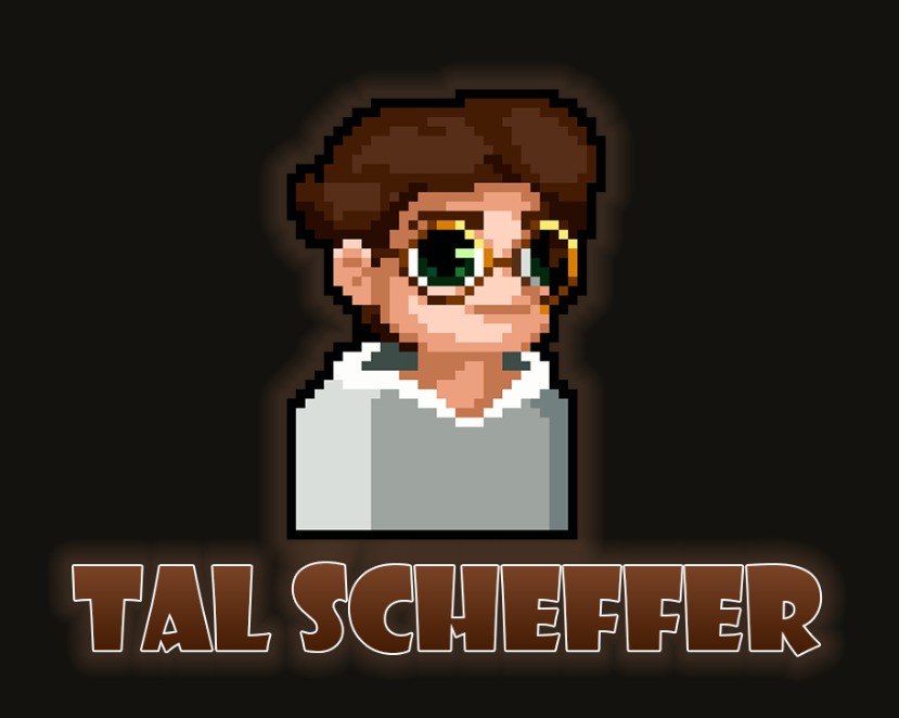Pixel-art portrait of me, with my name underneath